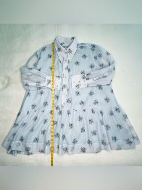 GANNI Organza Oversized Mini Shirt Dress Heather Floral Light Blue